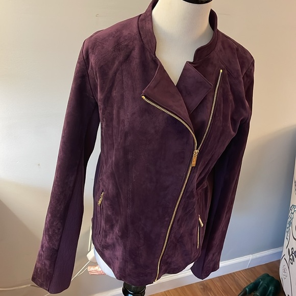 Calvin Klein NWT Faux Suede jacket size small Merlot /plum - Picture 2 of 13